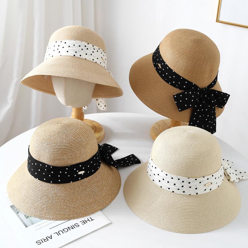 French-Style Wide-Brimmed Sunhat Bucket Hat Women with Summer Bow for Seaside Outings Summer Bow Beach Hats