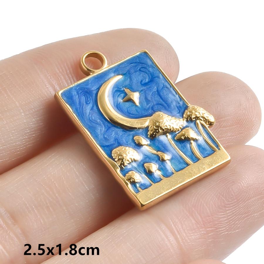 Hand Drip Oil Blue Sun Eye Pendant Rhinestone Stainless Steel Evil/Turkish Eye Charms For Jewelry Making Supplies Charm Material