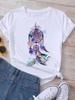 Women's Pattern Short Sleeve T-Shirt Women's Summer Clothing Feather 90S Fashion Women's University T-Shirt
