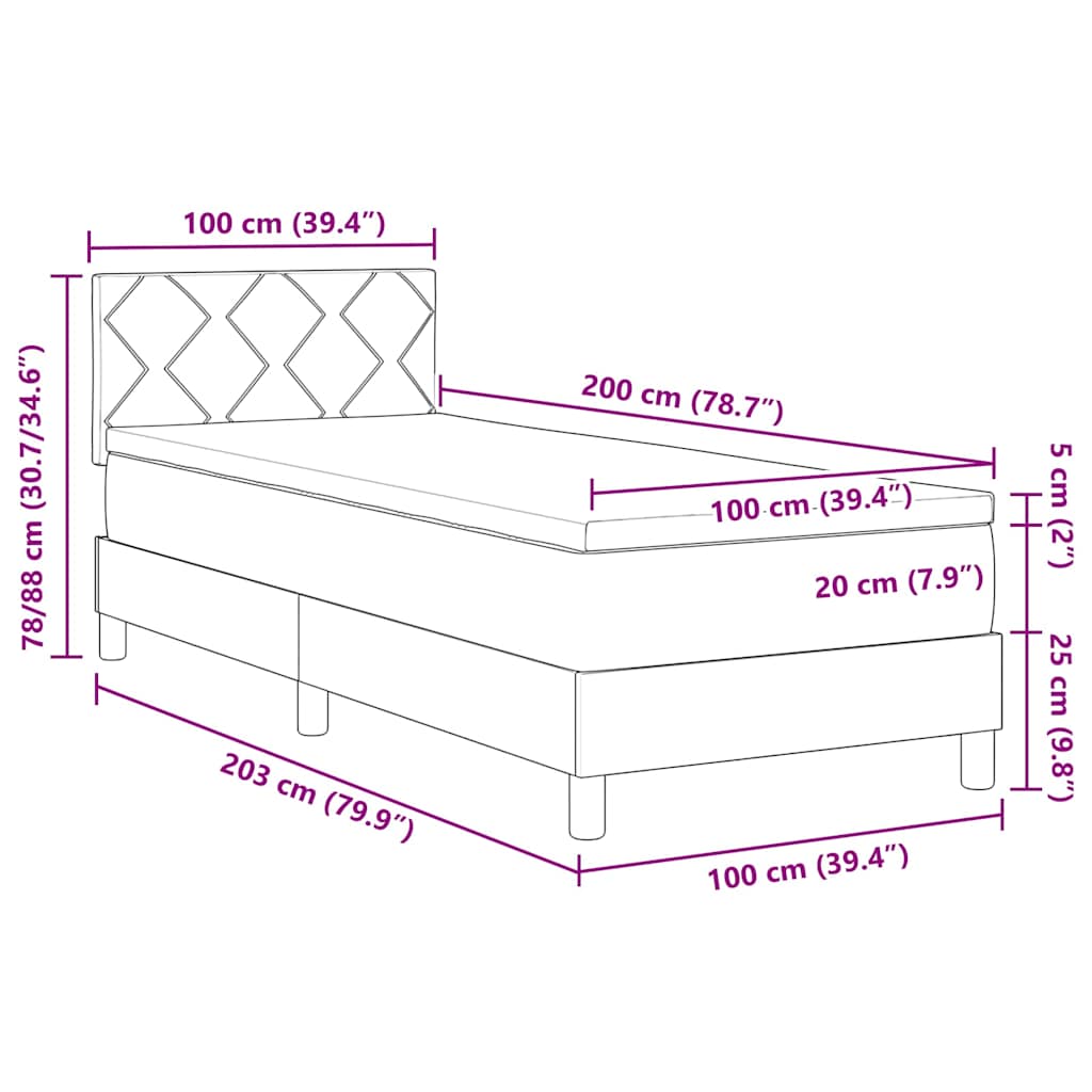 Box Spring Bed with LED Light Strips Light Grey 100 x 200 cm Fabric