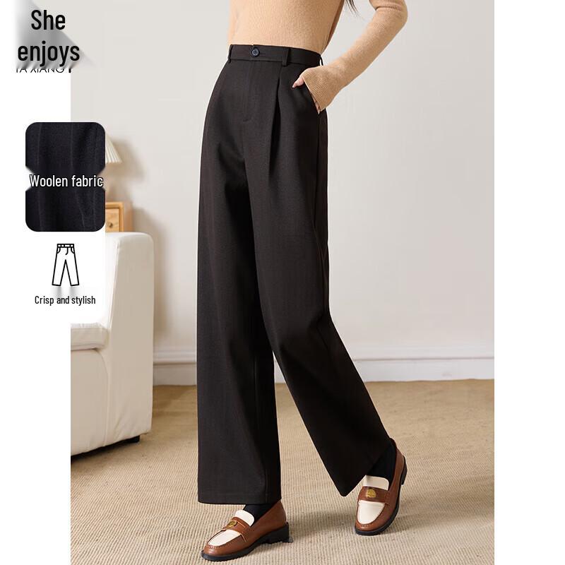 Women's High-Waist Wool Blend Straight Leg Pants