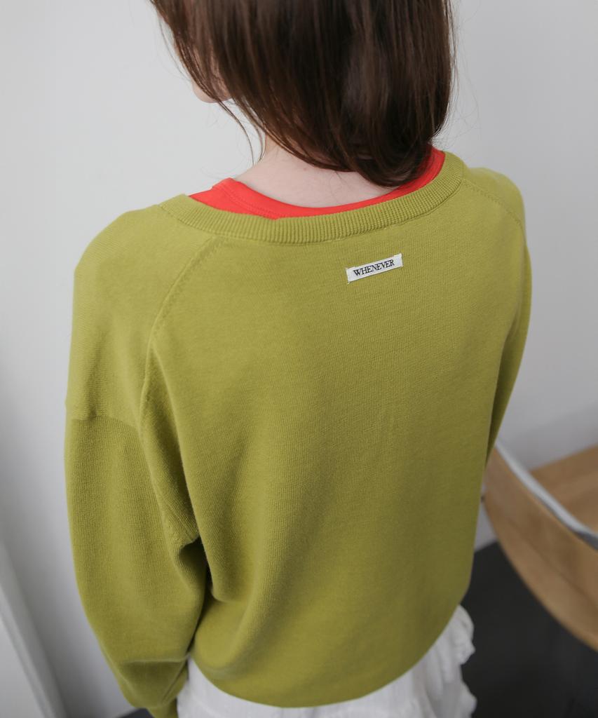 Leuba All-Day Cotton V-Neck Knit - Matcha Olive