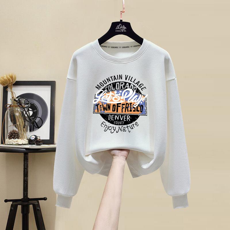 Factory wholesale pure cotton sweater women's new winter velvet thickened round neck loose letter t-shirt
