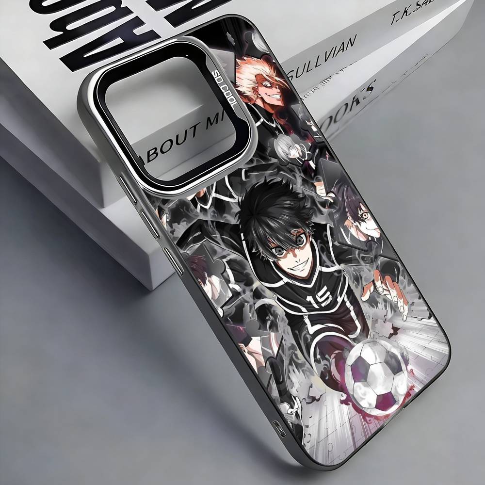 

B-Blue L-Lock Phone Case For iPhone 17, 16,15,14,13,12,11 Plus,Pro Max, Colorful Silver Funda Cover iPhone15promax