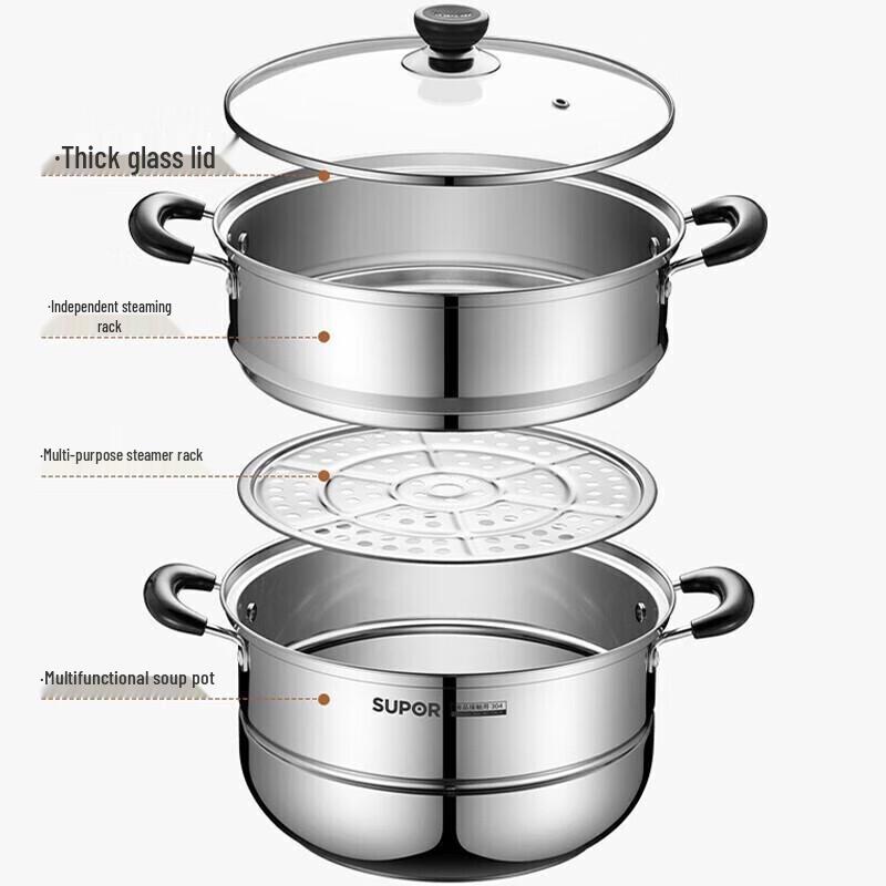 SUPOR 304 Stainless Steel Double-Layer Steamer Pot