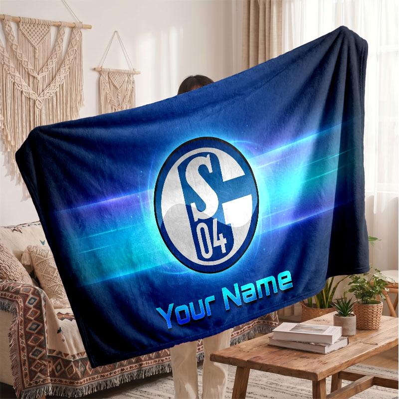 Schalke 04 FC Personalized Fleece Blanket With Football Logo, Custom Name Text Soft Warm Home Throw Blanket