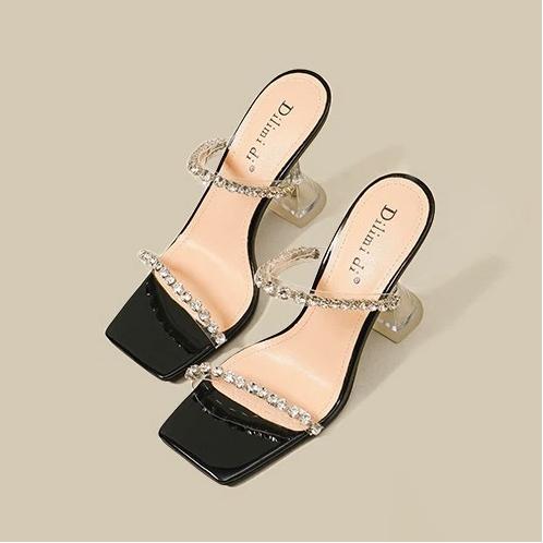 

Transparent High Heels, Women s Slim Heeled Sandals, Rhinestone Sandals 34 чёрный
