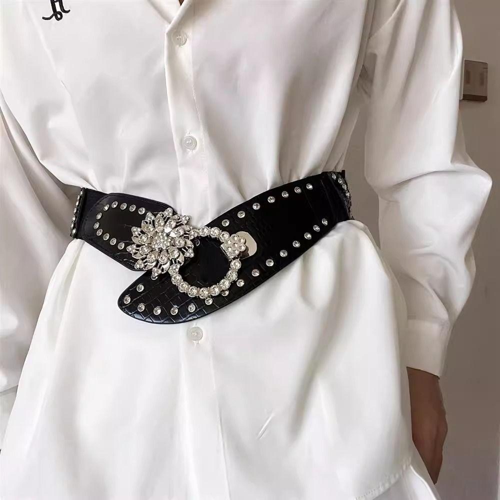 Waist Closure Waist Corset Belts Shiny Wide Rhinestone Belt Elegant Elastic Cummerbunds  Girl