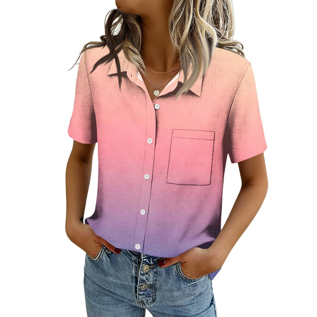 Chemisiers pour femmes à manches courtes boutonnés Chemises Business Casual Élégants Hauts de travail Vêtements d'été et de printemps