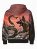 Men's German Shepherd & Snake Combat Print Hooded Sweatshirt - Realistic Dog & Snake Battle Design, Casual Pullover with Long Sleeve, Machine Washable