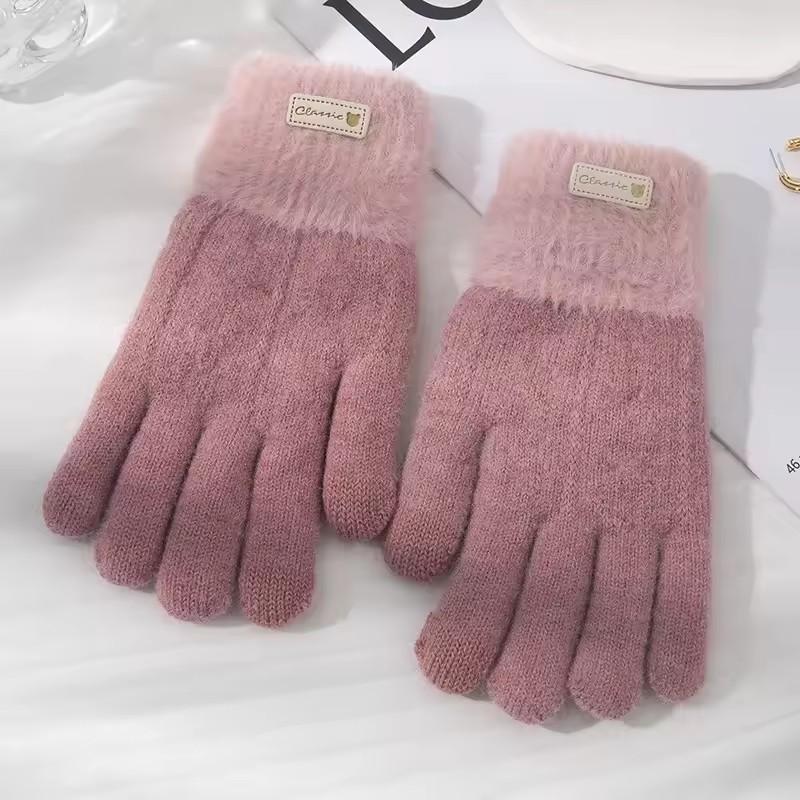 

Knitted High Elasticity Warm Gloves for Women Korean Fashion Thickened Warm Gloves with Fingers Electric Bike Riding Work Gloves