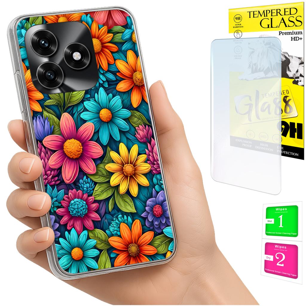 Etui Do Honor X5C Plus / X5C 4G Obudowa Foto Case Plecki Kwiaty + Szkło 9H