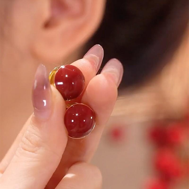 Boucles d'oreilles festives en haricot d'acacia rouge, boucles d'oreilles épaisses personnalisées plaquées or sans perte de couleur