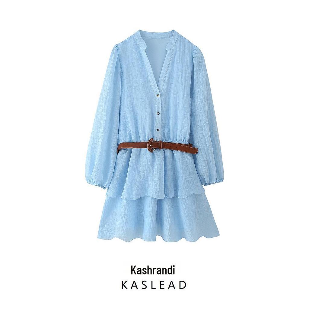 Spring 2025 Women's European & American Style Layered Belted Dress