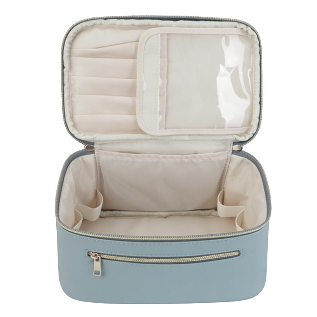 Toiletry Makeup Bag Large Capacity Water Proof PU Cosmetic Bag with Double Zips Independent Brush Compartments for