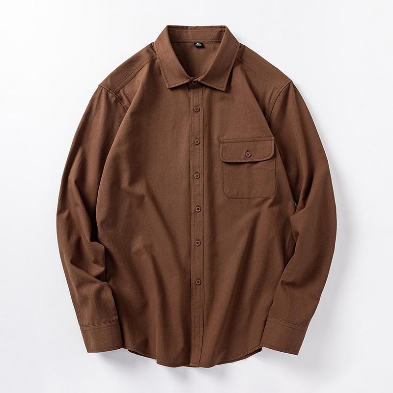 

Autumn Men S Casual Solid Color Long Sleeve Shirt Men S Loose Long Sleeve Shirt Jacket 3XL темно-коричневого