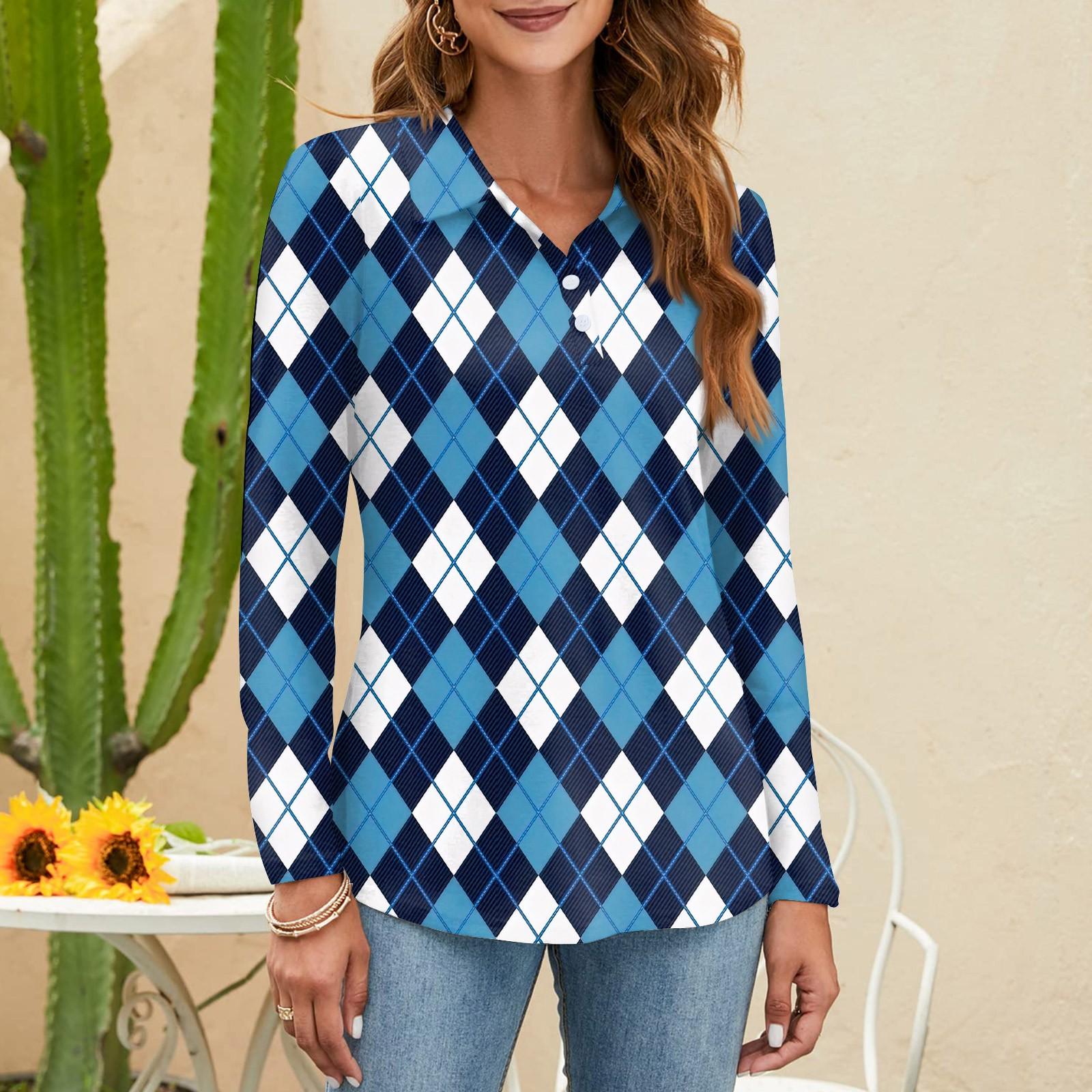 

Женская модная рубашка с принтом, воротник на пуговицах, V-образный вырез, длинный рукав, свободная рубашка, топы XL синий