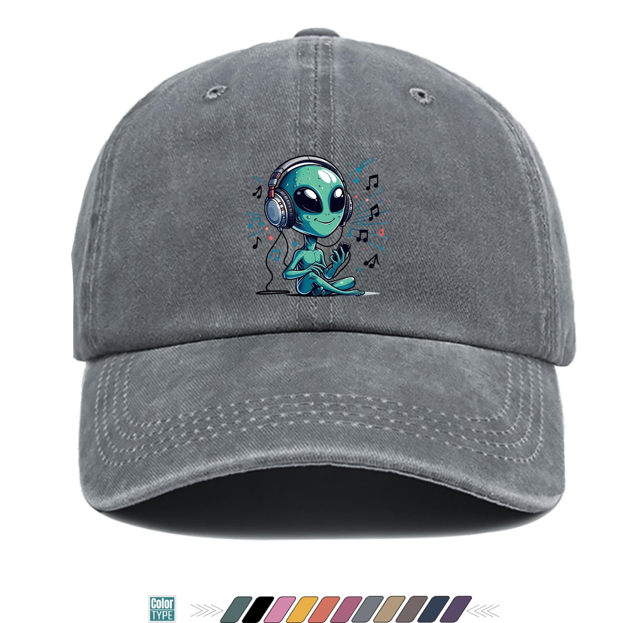 pc Alien Loving Music Printed Baseball Cap Trucker Hat Comfortable and Breathable Stylish and Beautiful Cartoon Game Black 1pc