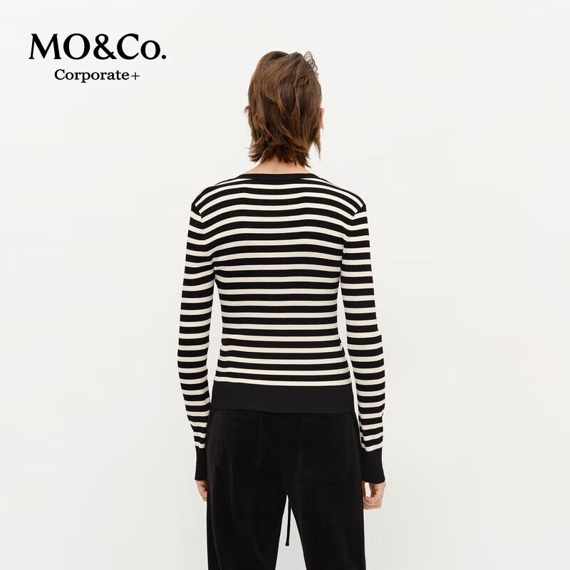 MO&Co. C+ Series Striped Knit V-Neck Cardigan