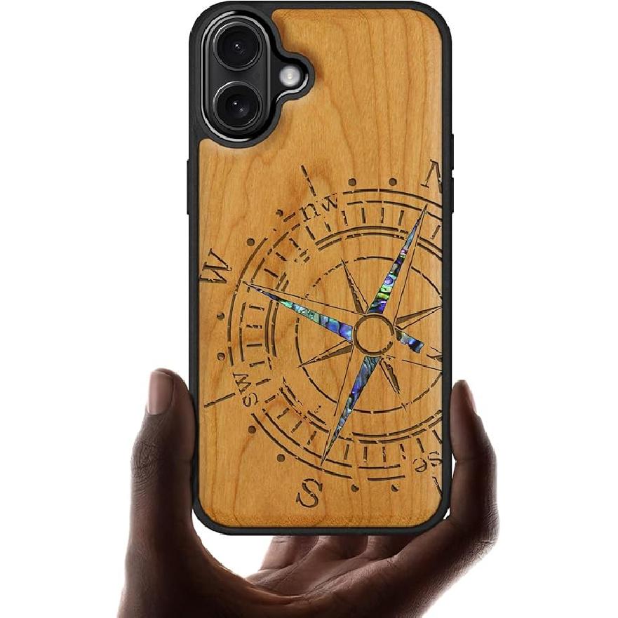 Carveit Magnetic Case for iPhone 16 Plus Case, Wood Artisan Engraved & Handmade Shell Inlaid, TPU Shockproof Cover, Compatible with MagSafe Wireless