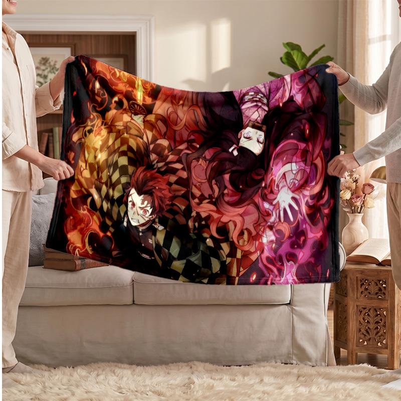Demon Slayer Printed Flannel Blanket, Skin Friendly Warm Throw for Indoor Couch Bed Daily Use