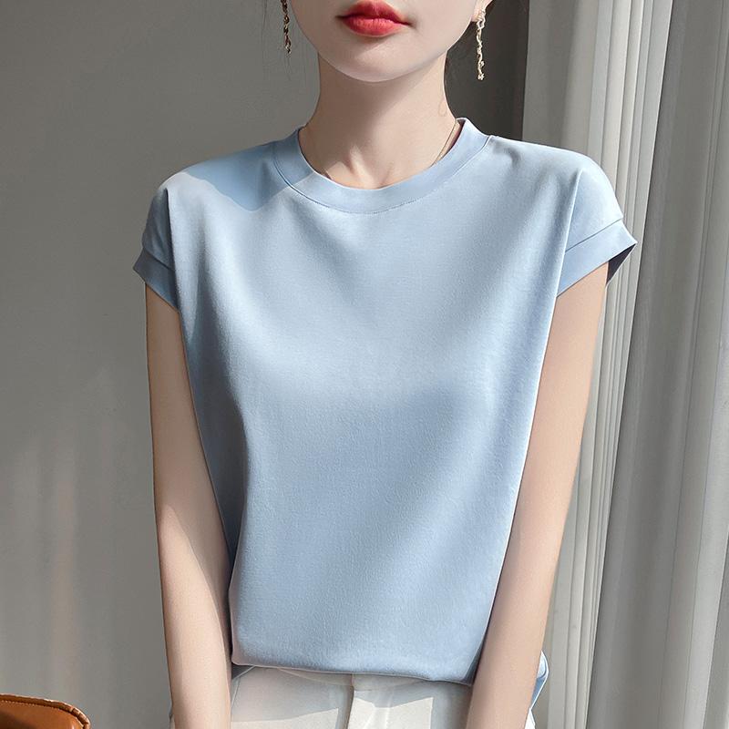 Mercerized Cotton O-neck T-shirt Summer Solid Color Sleeve Top Casual and Comfortable Short-sleeved Women's Clothes