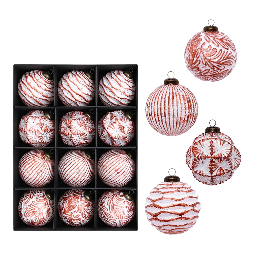 Vintage Painted Christmas Tree Ornaments - Antique Christmas Ball Set with Scratch-Off Design for Hanging Decorations