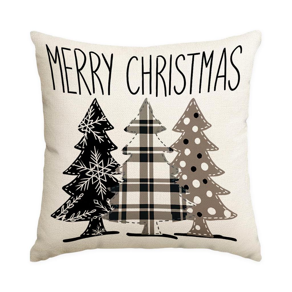1/4pcs Christmas Black Christmas Tree Pattern Printed Pillow Cover, Decorative Home Sofa, Suitable for Living Room and Room