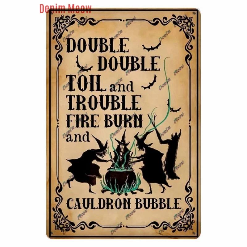 Vintage Witch Halloween Wall Art Poster, No Trespassing Metal Sign, Warning Tin Plates for Gift, Bar Party, Room Decoration WY68