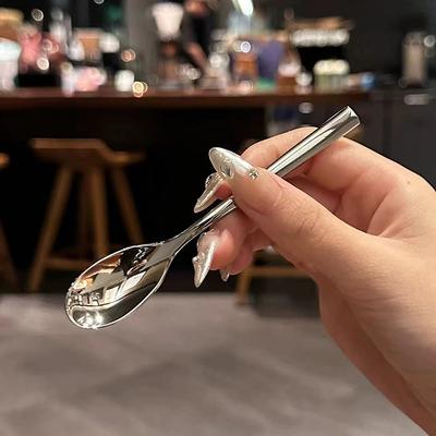 Stainless Steel Round Spoon Net Red Golden Dinner Long Handle Stirring Dessert Spoons For Kitchen Accessories Gadgets