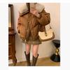 Großer Pelzkragen, Kleine Daunenjacke, Damen Winter Kordelzug Kurze Steppjacke