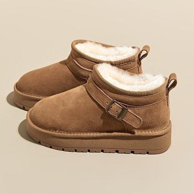 Soft Leather Version~ Northeast Snow Boots Short Boots 2024 Winter New Velvet Thickened Warm Thick-soled Non-slip Cotton Boots Women