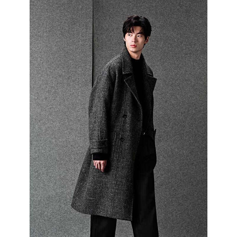 GXG Men's Linen Wool Blend Double-Breasted Chesterfield Coat