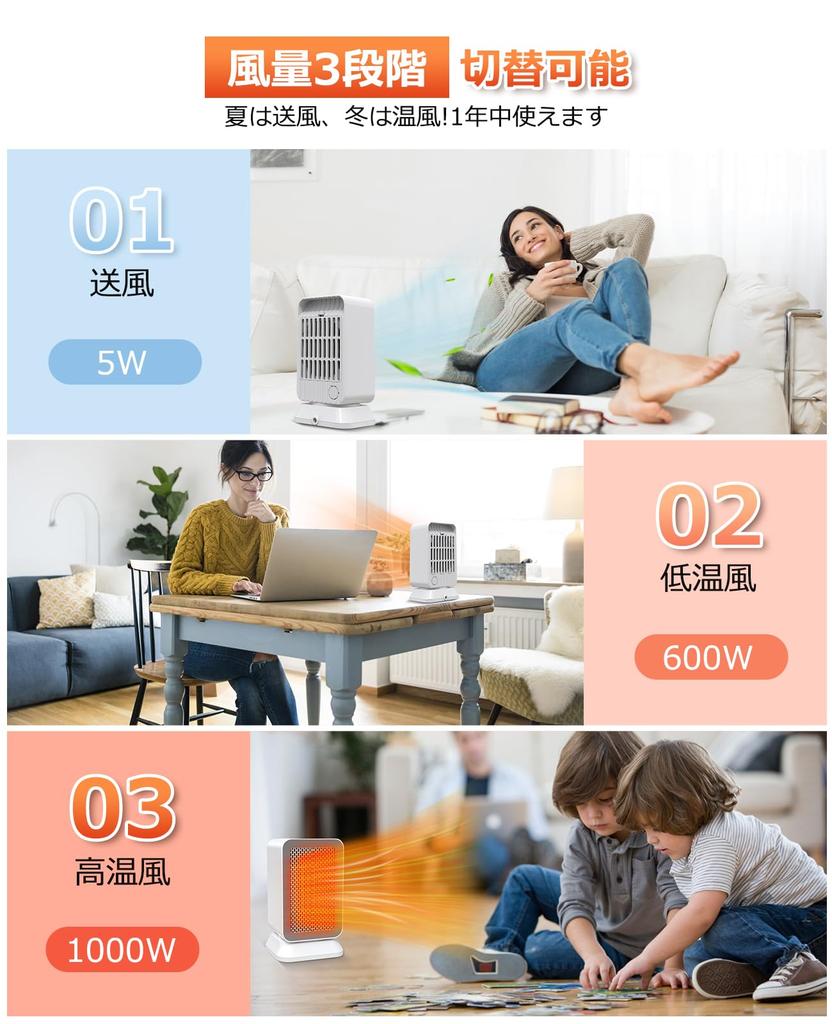 Unifun Ceramic Fan Automatic Automatic Off Overheating Energy Heating Dressing Office Heater, Heater, Electric, Small, 3-Second Heating, 1000W,