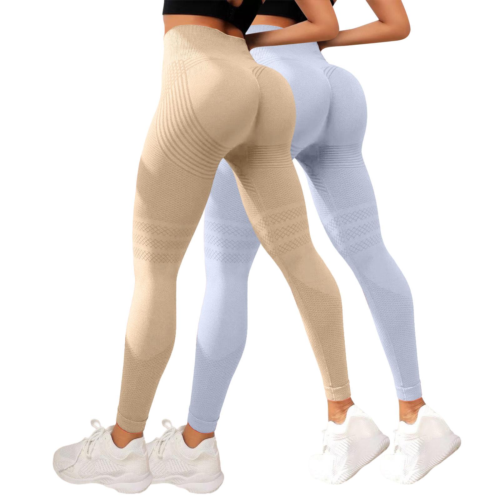 

2PC Women s Casual Seamless Hip Lifting Fitness Pants With Tight Fit And High Waist, Seach Hip Yoga Pants L бежевый