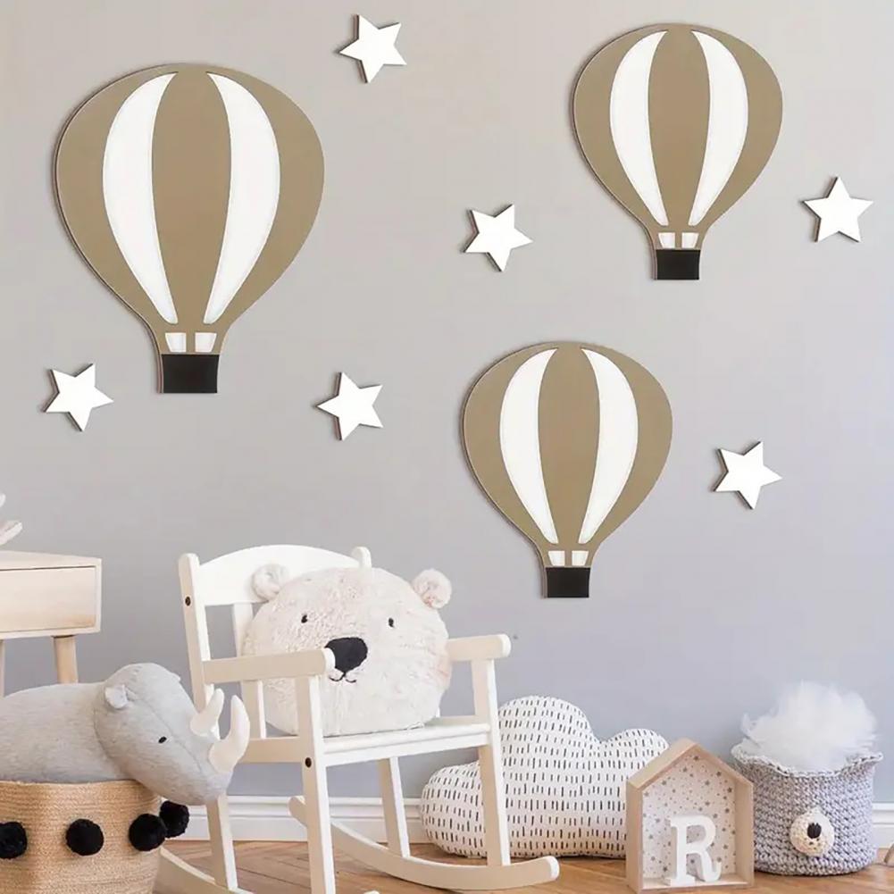 Star Shape Wall Decoration Hot Air Balloon Wall Decoration Rustic Wooden Hot Air Balloon Wall Decor Set for Home Office Room