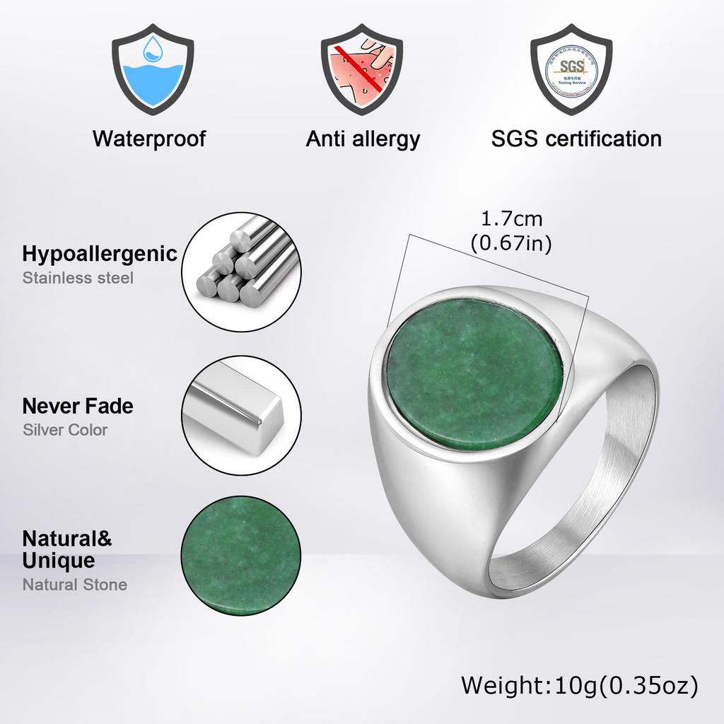 High Quality Natural Stone Ring for Men,Stainless Steel Turquoise Green Doling Signet Ring,Punk Jewelry Gift