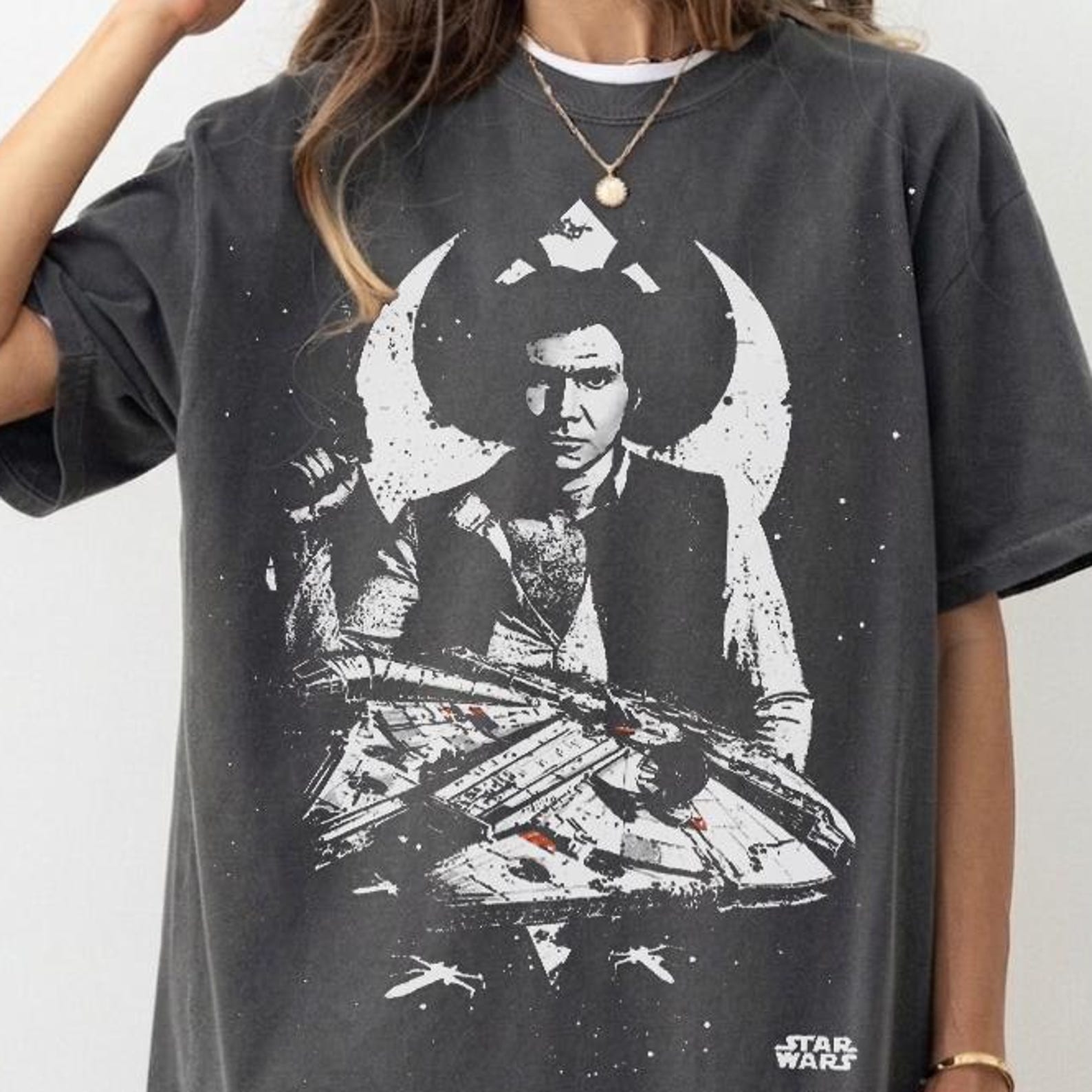 Vintage Han Solo & Millenium Falcon Shirt - Star Wars Tshirt,Han Solo Tshirt,A New Hope Shirt L