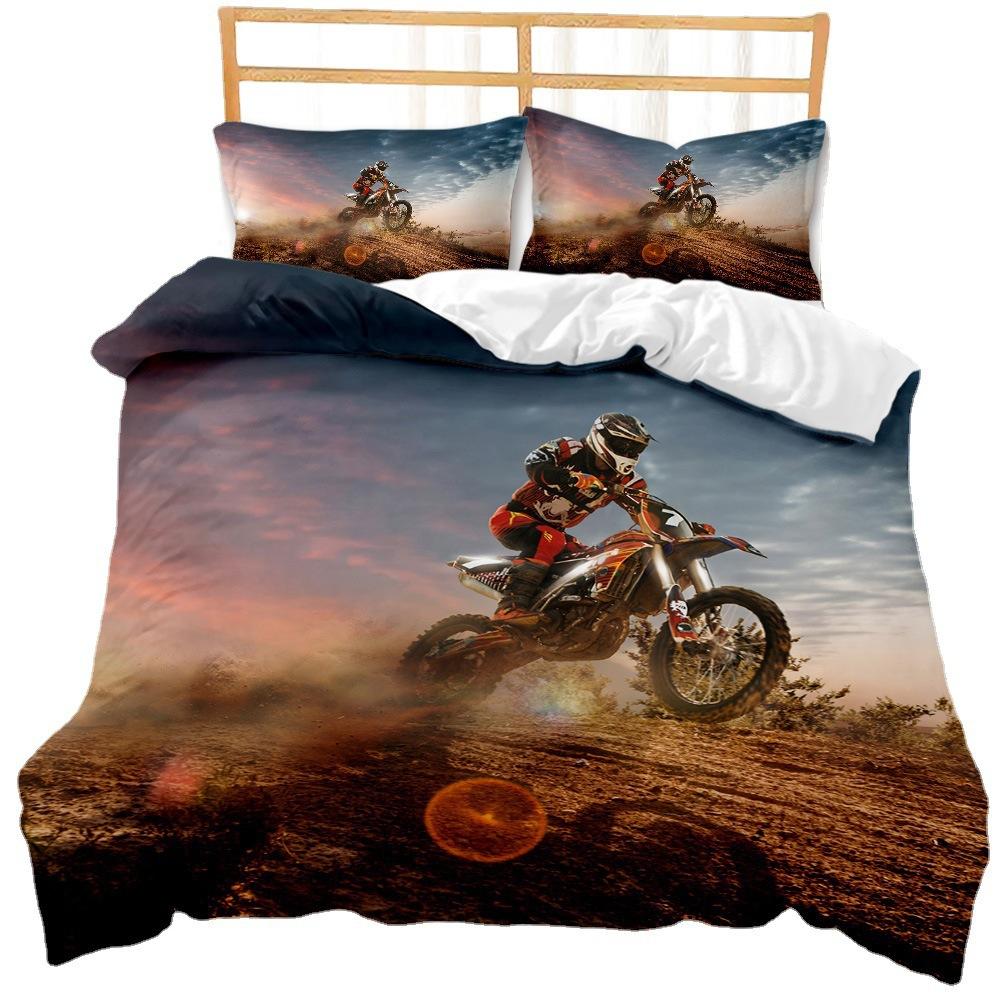 Cool Motorcycle Off-Road Locomotive Three-Piece Set Quilt Cover Bedding