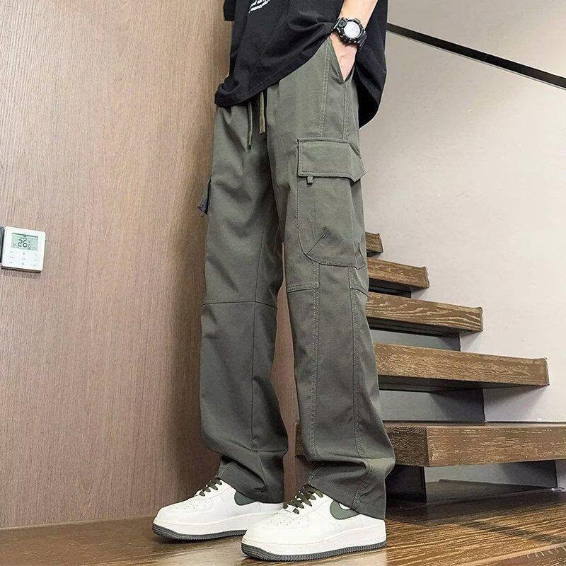 Summer overalls men's new loose straight paratrooper casual pants outdoor charging wear-resistant multi-pocket work pants
