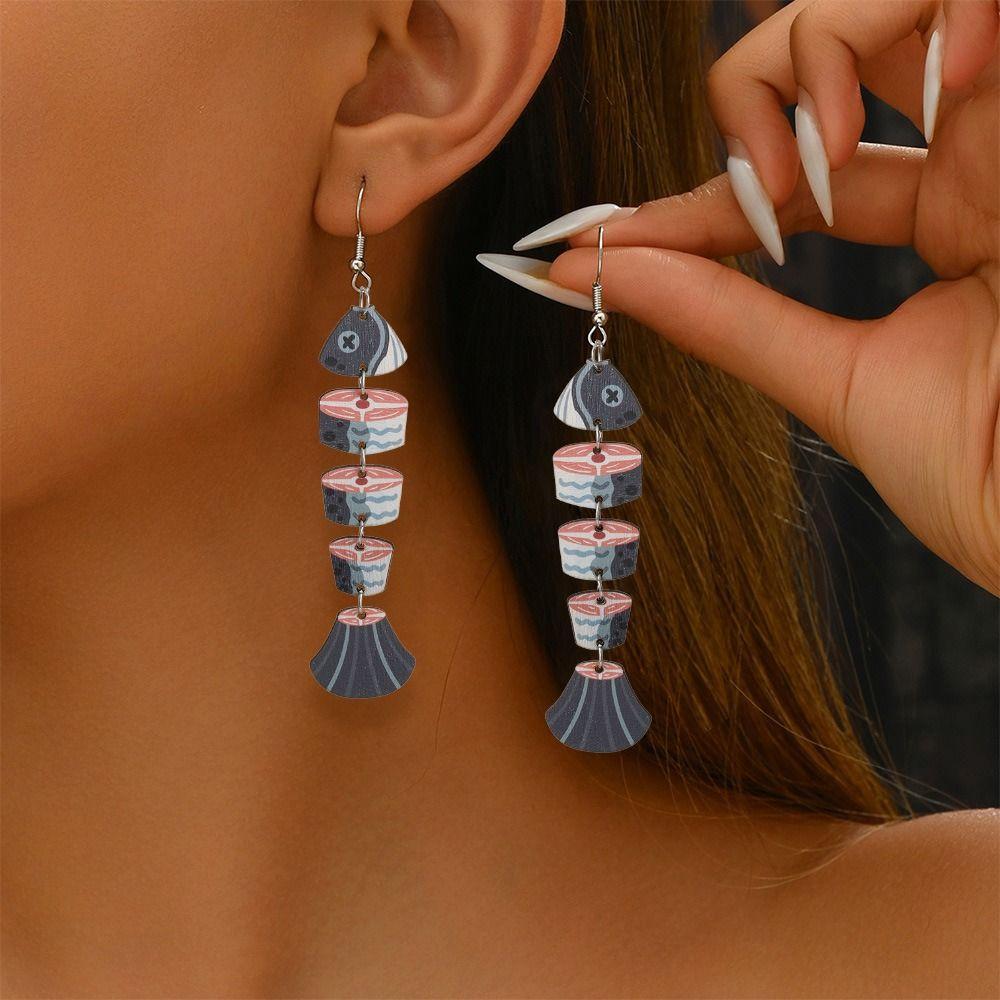 5Pairs Acrylic Wood Salmon Fish Earrings Multi Segment Beach Drop Earrings Fish Drop Earrings  Women