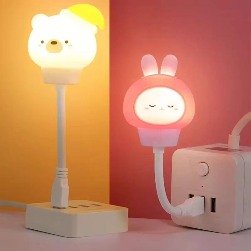 USB Night Light LED Cute Cartoon Bear rabit Night Lamp with Remote Control for Baby Kid Bedroom Decoration Bedside Lamp