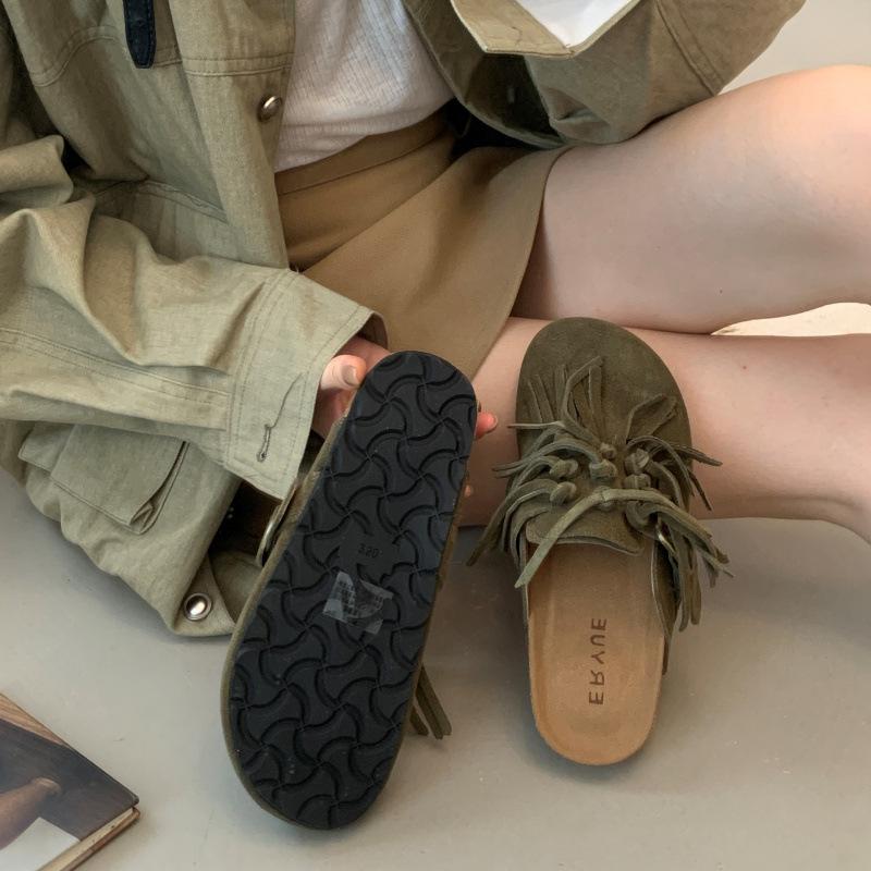 Cowhide version - fringed platform 3cm shoes 2025 autumn and winter new lazy one-pedal bag drag