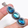 Swiss Blue Topaz Gemstone 925 Sterling Silver Jewelry Pendant 2.76" KJ-90