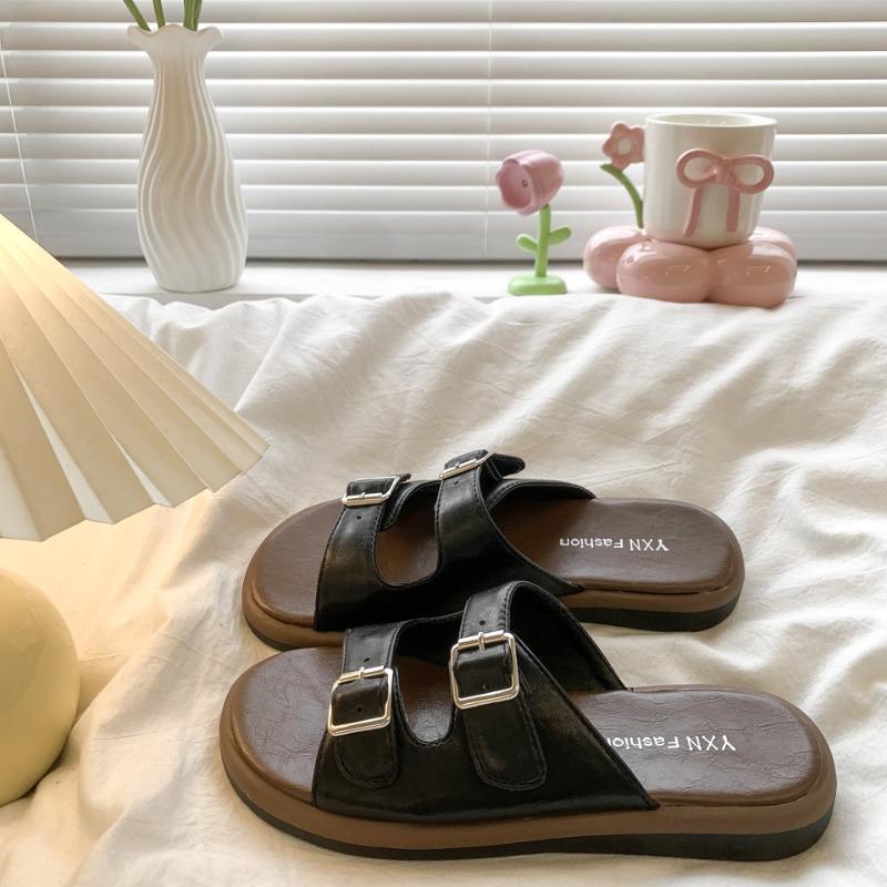 Fashion Slippers for Women 2025Summer Thick-soled Slippers Designer Belt Buckle Slipper Luxury Leather Sandals for Women Sandalias Mujer