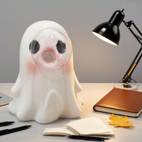 Halloween Ghost Figurine Pink Bubble Gum Ghost Statue Resin Tabletop Ornament for Home Office Shelf Tiered Tray Decor