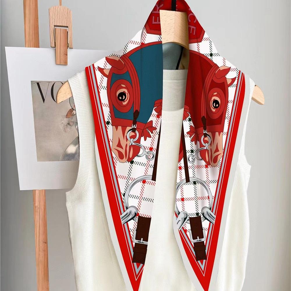 Rhombus Silk Scarf Simulation Twill Women S Pointed Corner Digital Printing Spring And Autumn Literary 122cm