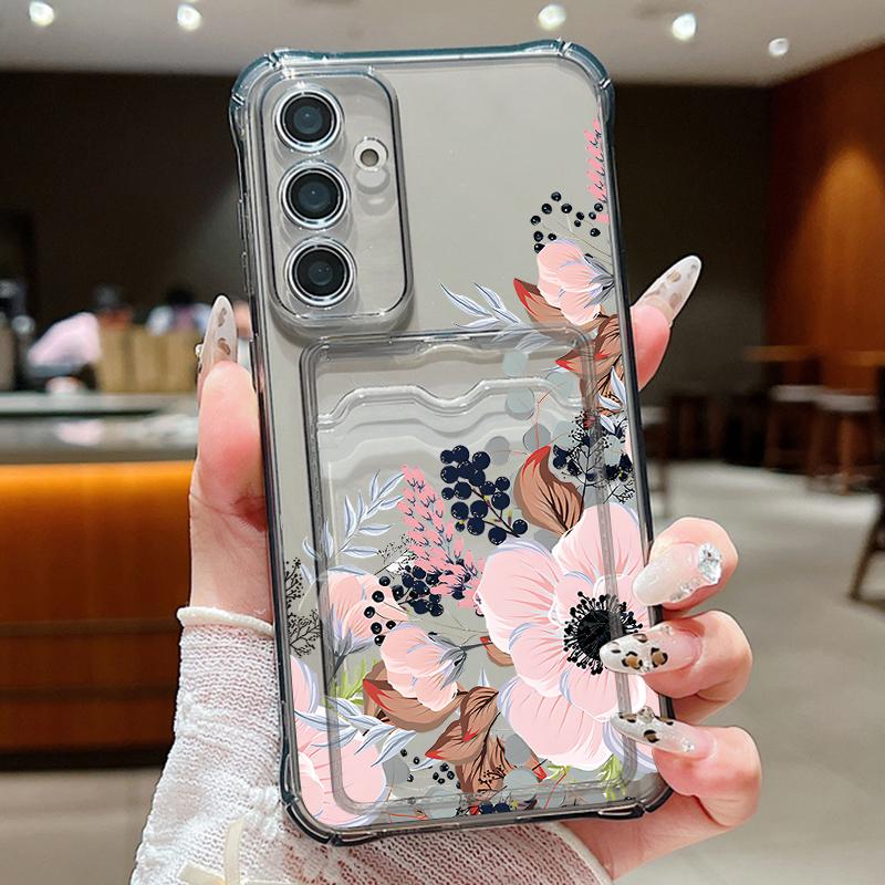 

Красивый цветочный узор противоударный прозрачный чехол для Samsung S24 FE S23 Ultra S22 A16 A15 A55 A35 A54 прозрачный слот для карт мягкий силиконовый чехол для телефона Samsung A55 5G