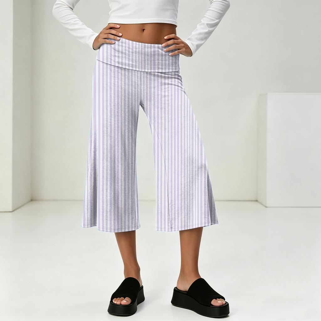 Fashionable Women's Summer Leisure Vacation High Waist Wide Leg Cropped Pants