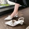 Circle Low Heel Sandals Women Shoes Solid Color Pointed Toe Small Fragrant Style Ladies Back Style Single Shoes Shoes for Women